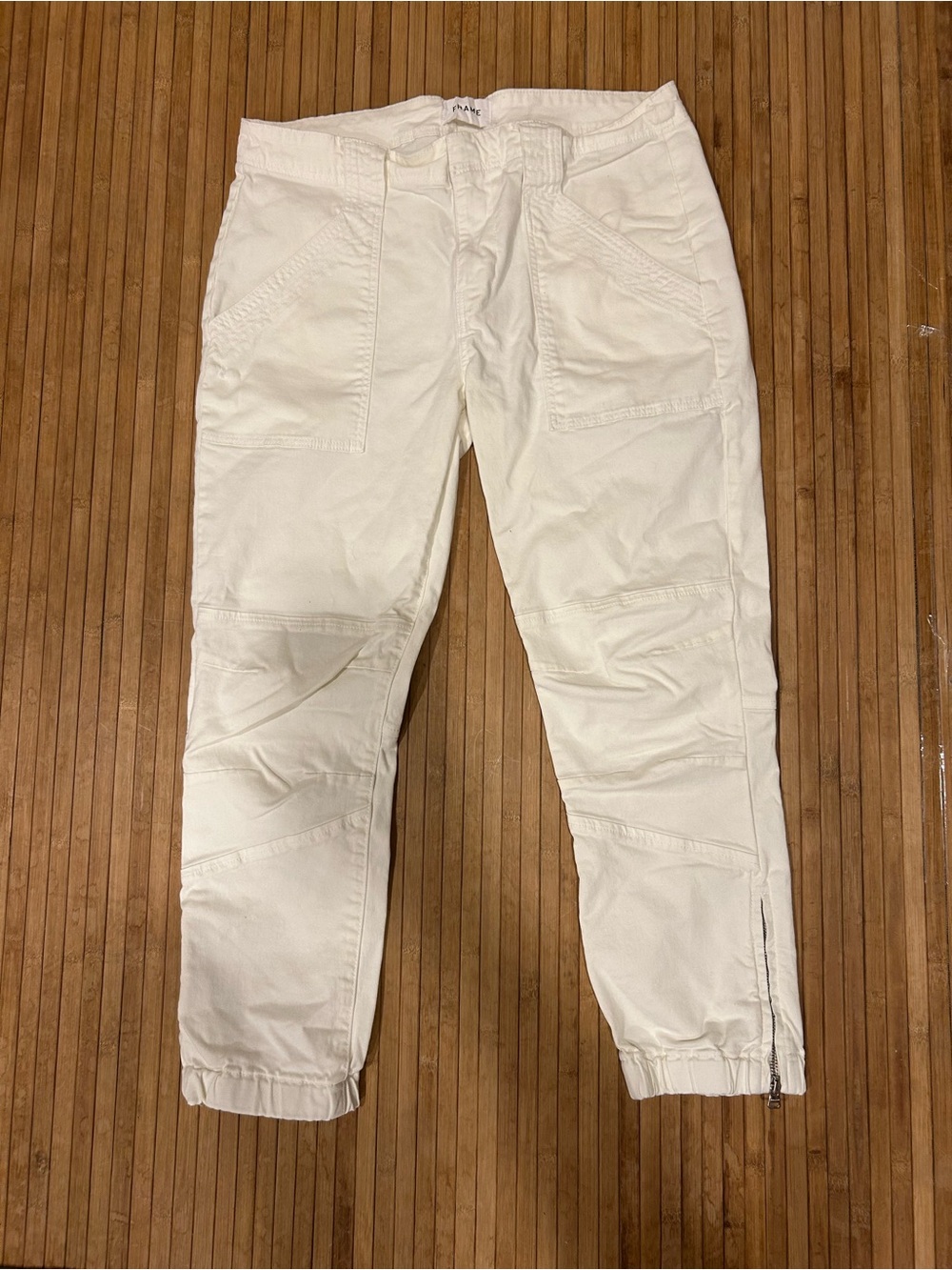 Frame Women’s Sz 30 Cotton Blend Off White Trapunto Moto Pants W/ Silverhardware